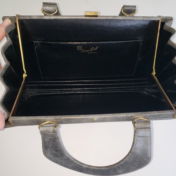 Vintage 60s Susan Gail Original accordion style top handle marble grey handbag - Picture 2 of 12